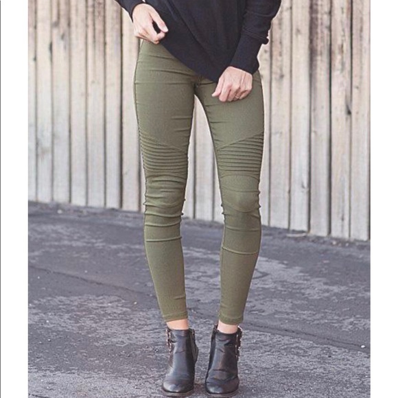 Olive green moto leggings - Picture 2 of 8